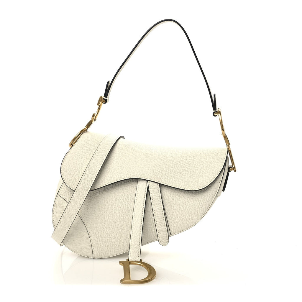 Christian Dior Grained Calfskin Saddle Bag With Strap Latte