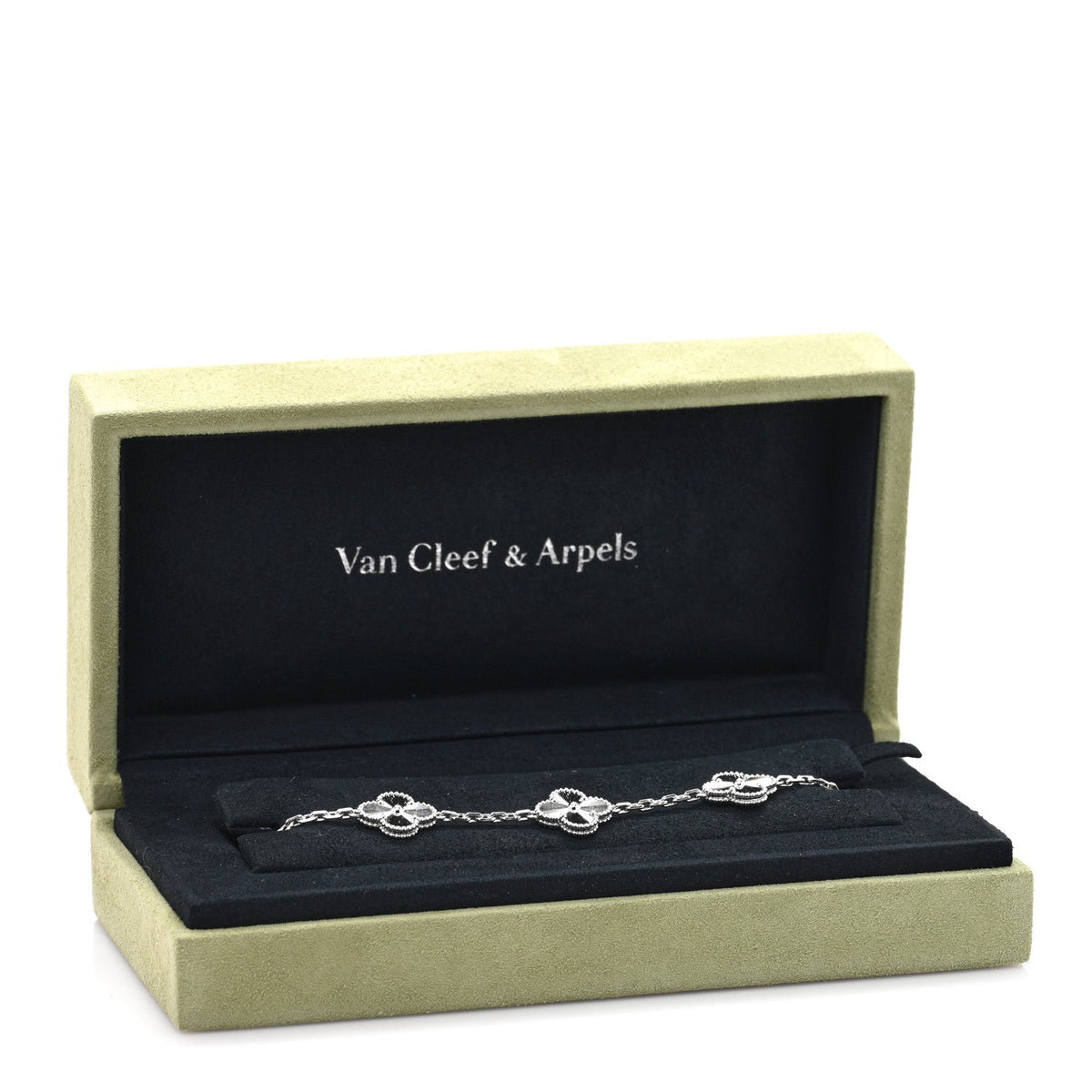 18K White Gold 5 Motifs Guilloche Vintage Alhambra Bracelet