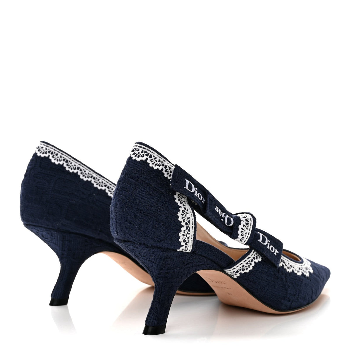 Christian Dior Embroidered Cotton Lace Women's J'adior Pumps 39 Blue Ecru