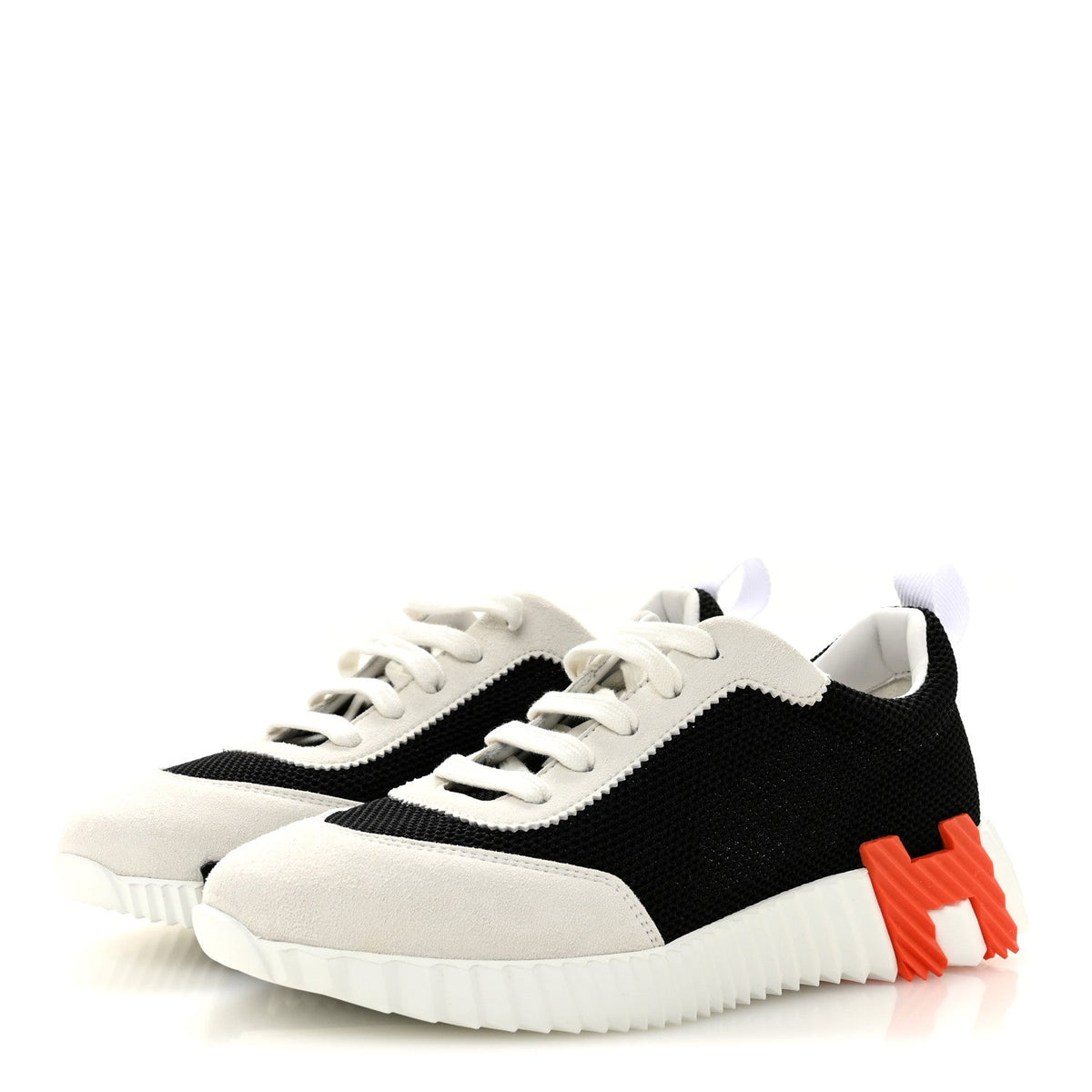 Hermès Air Mesh Suede Goatskin Women's Bouncing Sneakers 37 Black Orange