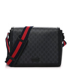 Gucci GG Supreme Web Flap Messenger Bag Black Grey