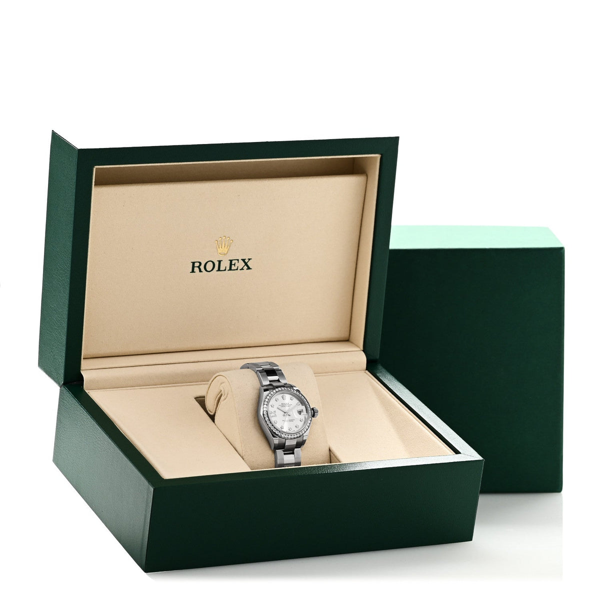 Rolex Stainless Steel 18K White Gold Diamond 28mm Oyster Perpetual Datejust Watch Silver 279384RBR