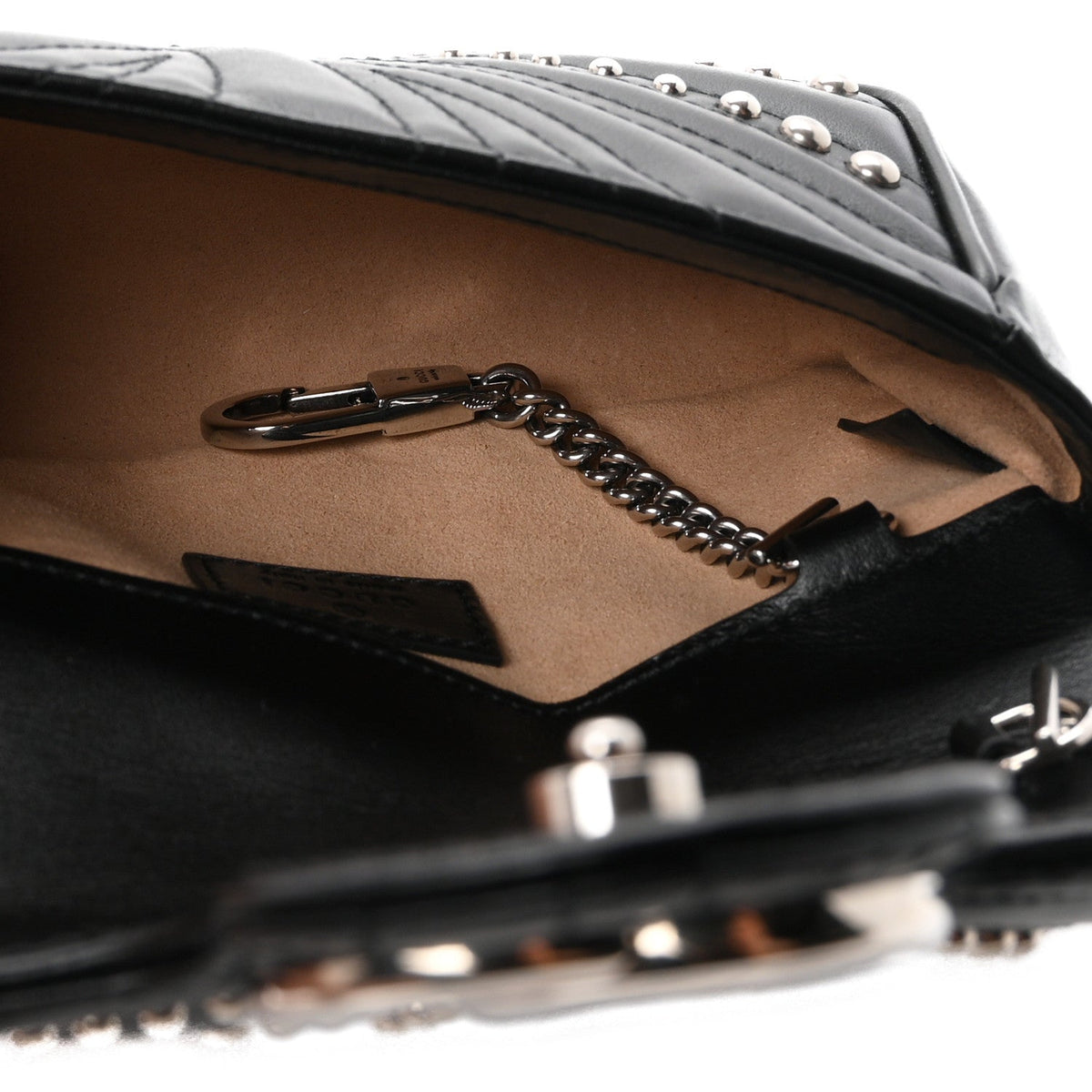 Gucci Calfskin Matelasse Studded Super Mini GG Marmont Shoulder Bag Black