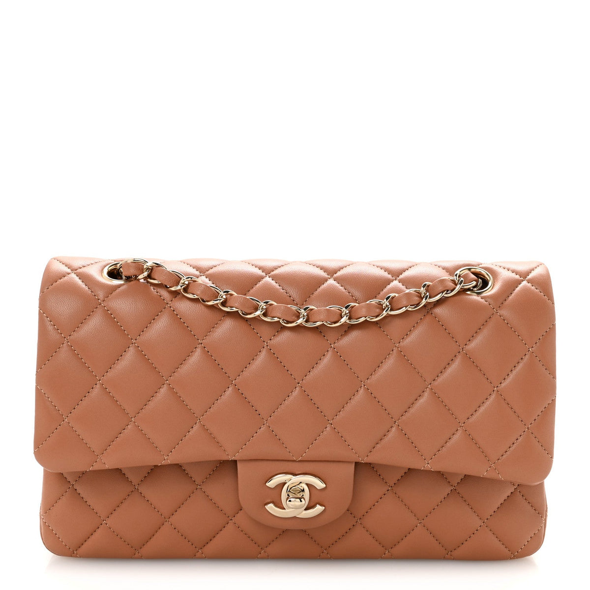 Medium Quilted Lambskin Flap Shoulder Bag - Brown