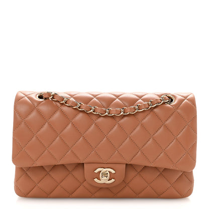 Medium Quilted Lambskin Flap Shoulder Bag - Brown