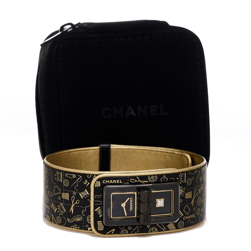 Chanel Stainless Steel Calfskin Diamond 25mm Code Coco Quartz Watch Black