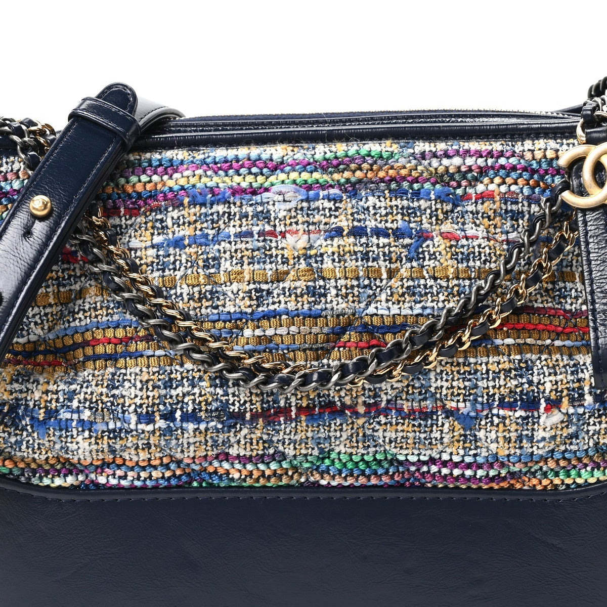 Chanel Tweed Calfskin Quilted Medium Gabrielle Hobo Navy