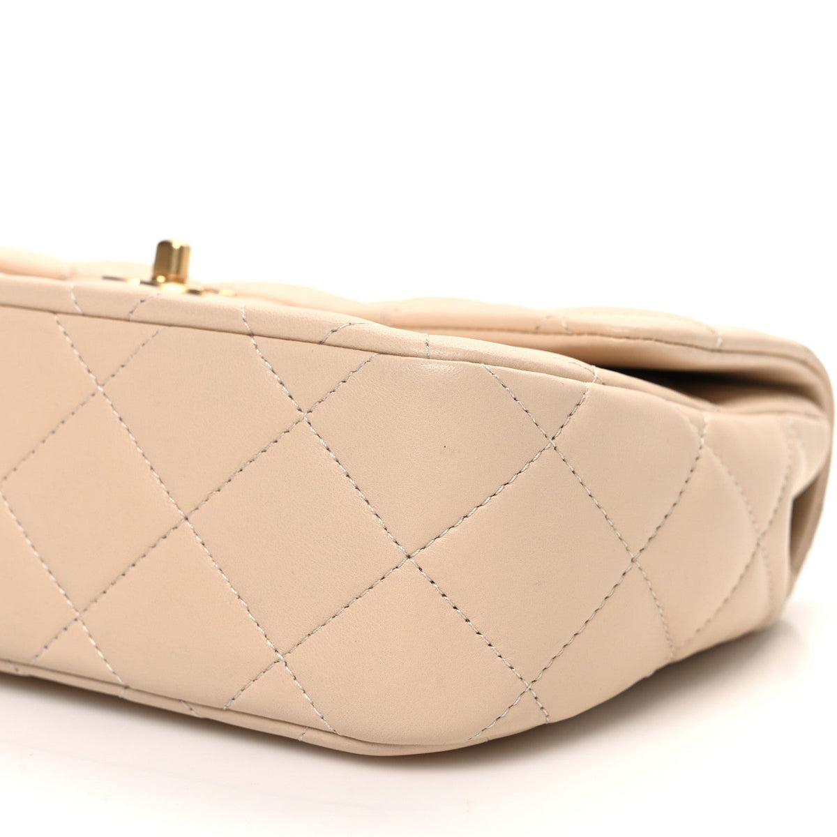 Chanel Lambskin Quilted Metal Enamel Top Handle Flap Beige