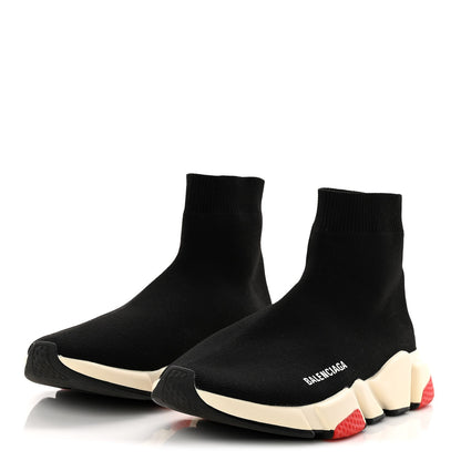Balenciaga Neoprene Knit Women's Speed Sneakers 38 Black White Red