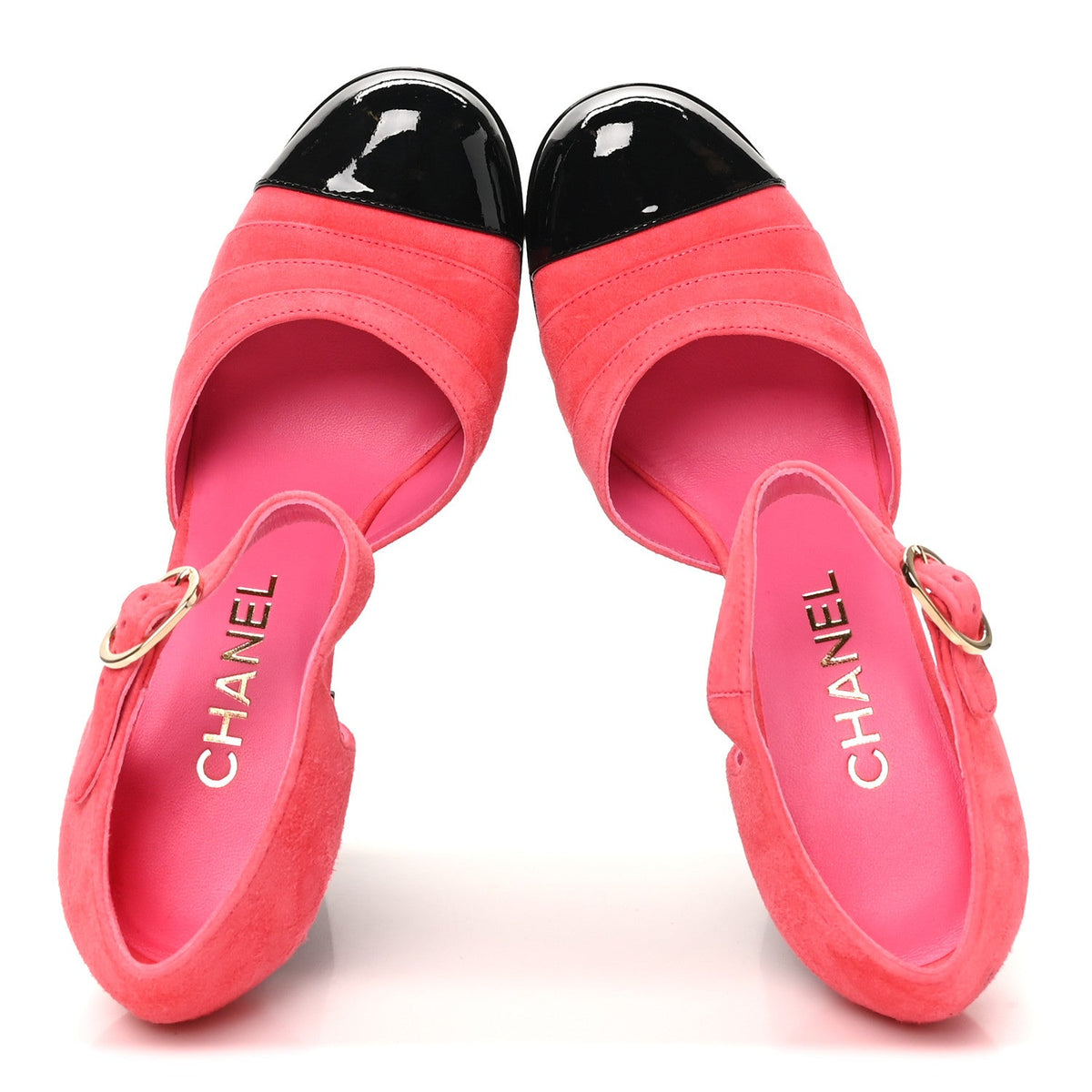 Chanel Suede Kidskin Patent Women's CC Platform Pumps 37 Dark Pink Black