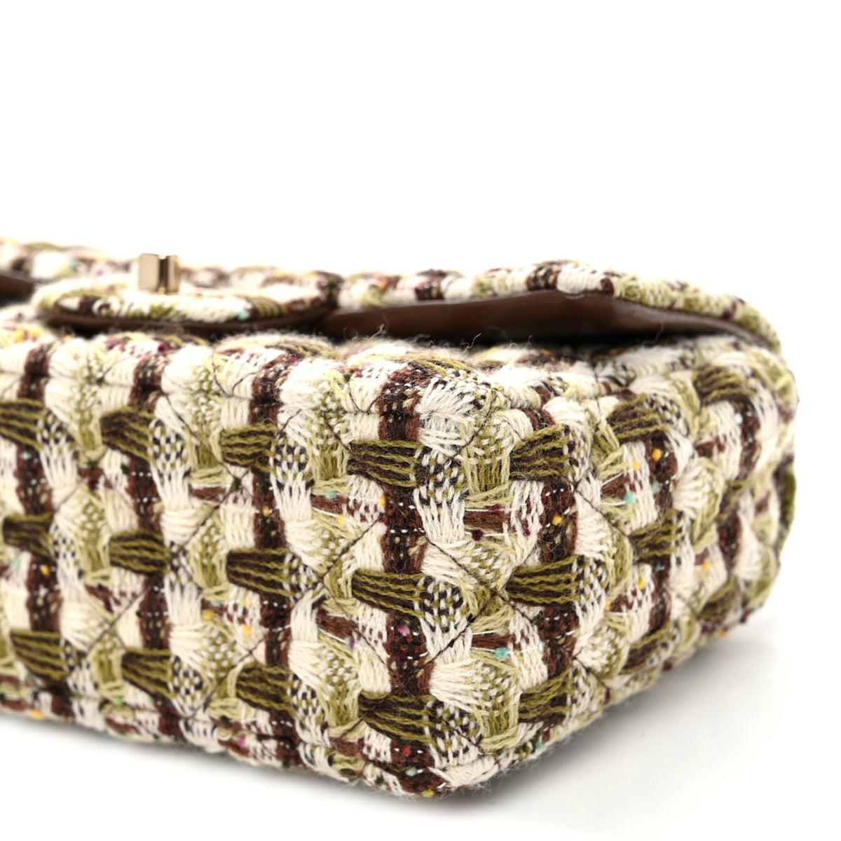 Chanel Tweed Quilted Mini Rectangular Flap Bag Green Brown