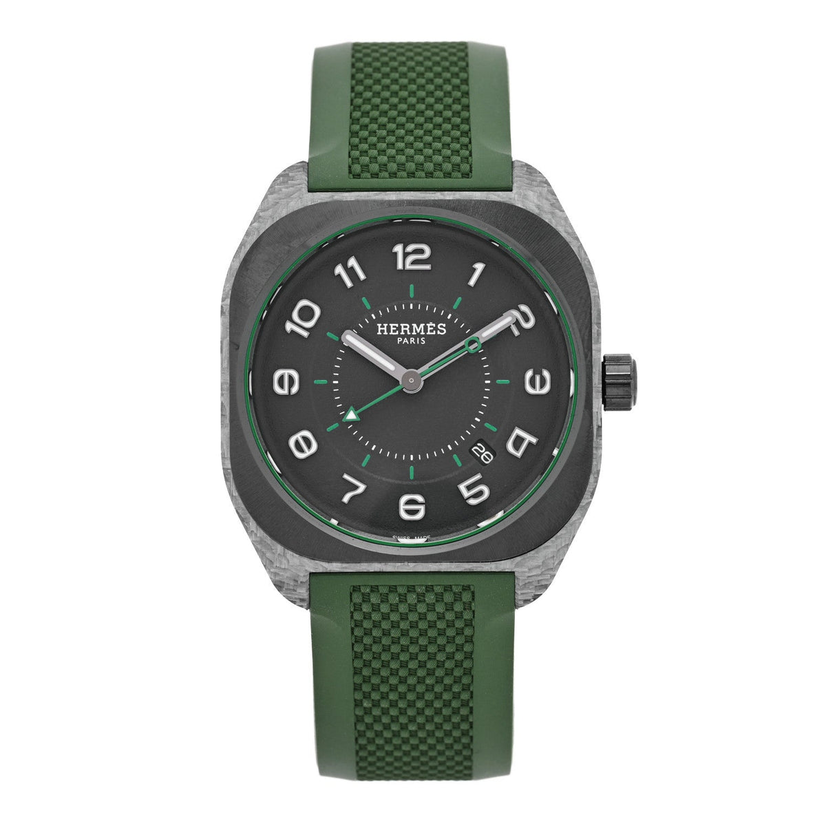 Hermes Glass Fiber Ceramic Rubber 39mm H08 Automatic Watch Vert 1928498