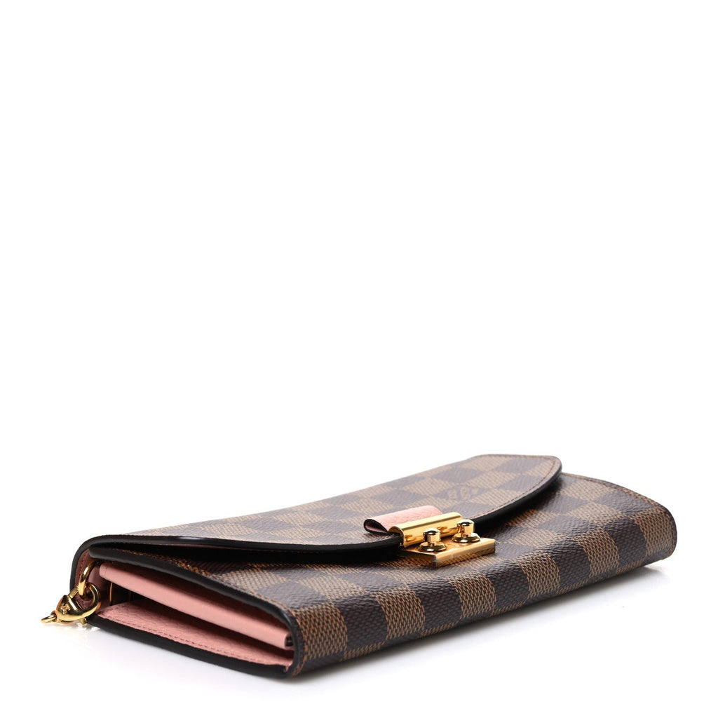 Louis Vuitton Damier Ebene Croisette Chain Wallet Rose Ballerine