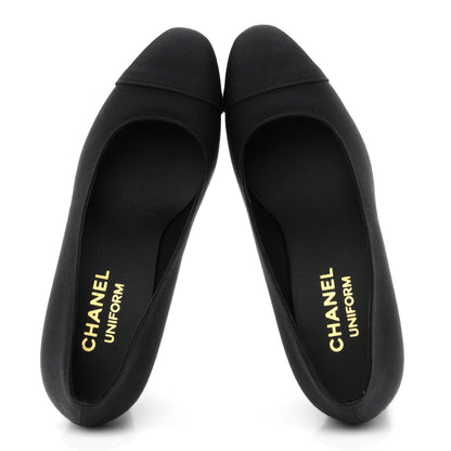 Chanel Grosgrain Women's Cap Toe CC Uniform Pumps 35 Black