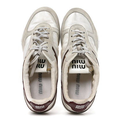Miu Miu Technical Fabric Suede Women's Gymnasium Sneakers 38 White Burgundy