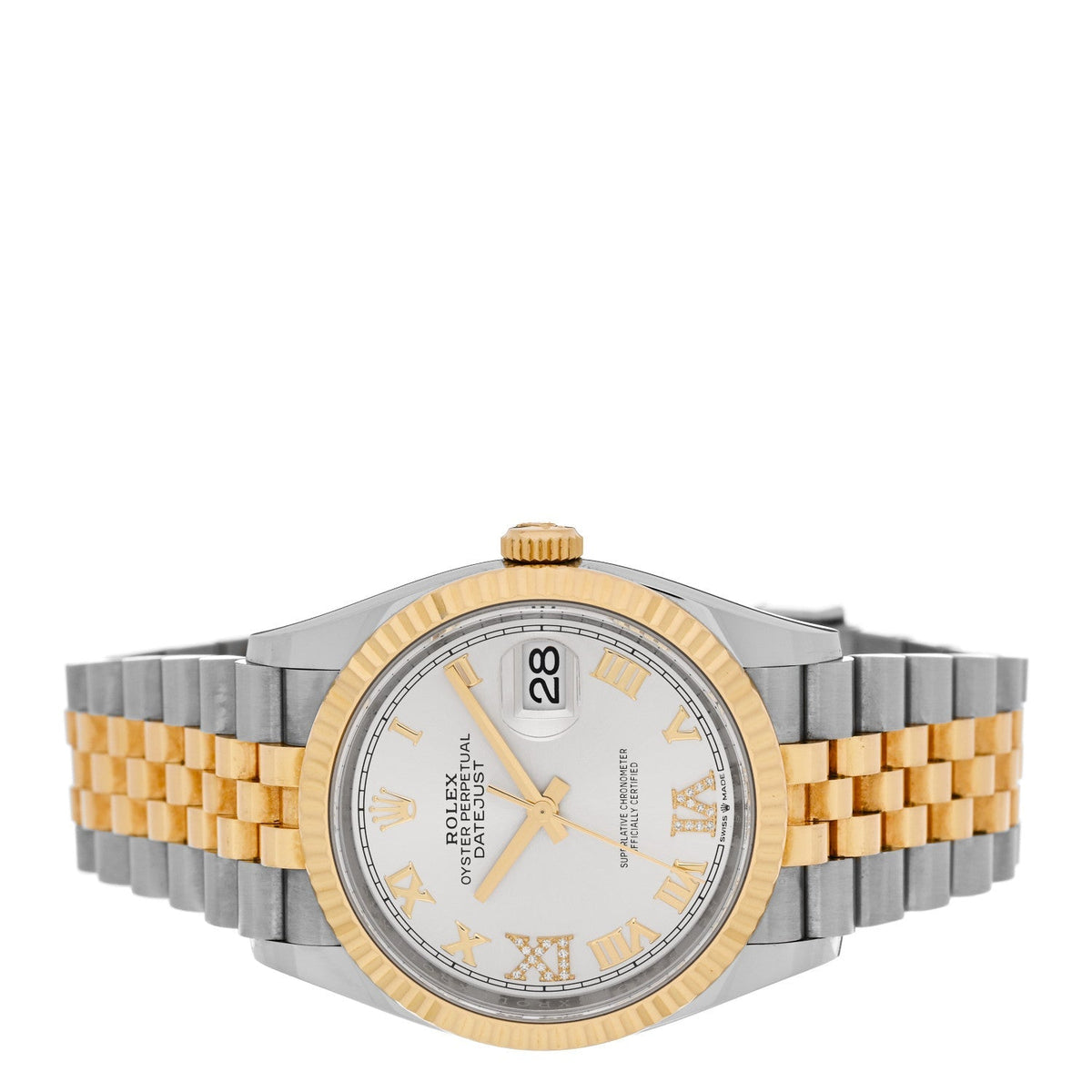 Rolex Stainless Steel 18K Yellow Gold 36mm Datejust Watch Silver 126233
