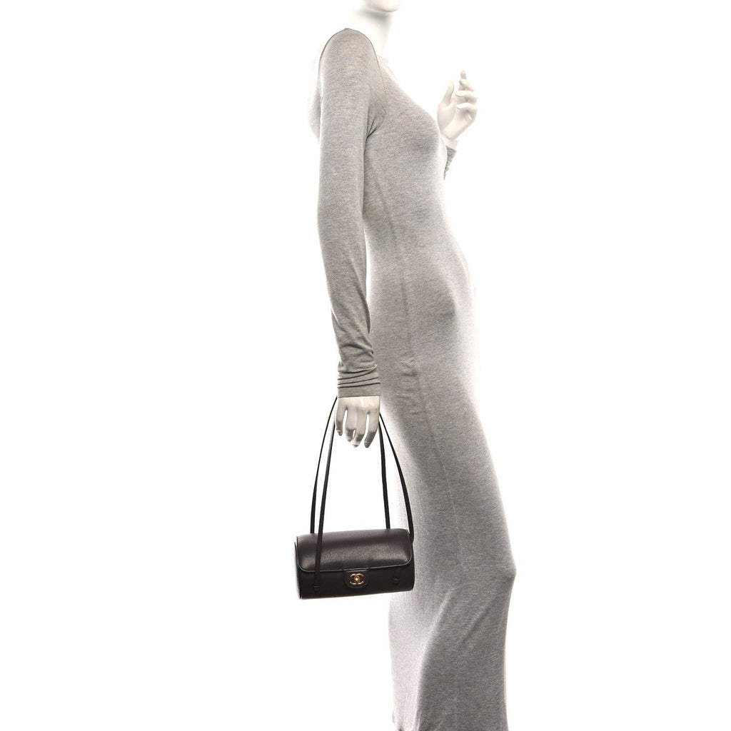 Chanel Shiny Caviar Preppy Coco Small Bowling Bag Black