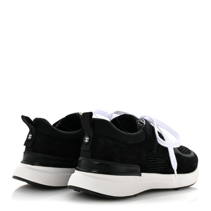Chanel Calfskin Mesh Lycra Suede Women's Logo Sneakers 36 Black