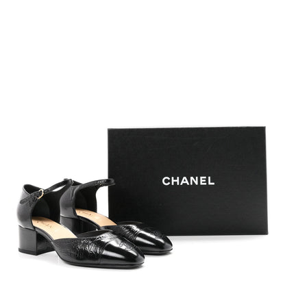 Chanel Glazed Crinkled Calfskin CC Cap Toe Mary Janes Women's Shoes