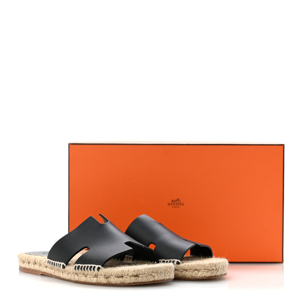 Hermes Calfskin Men's Antigua Espadrille Sandals 39 Black
