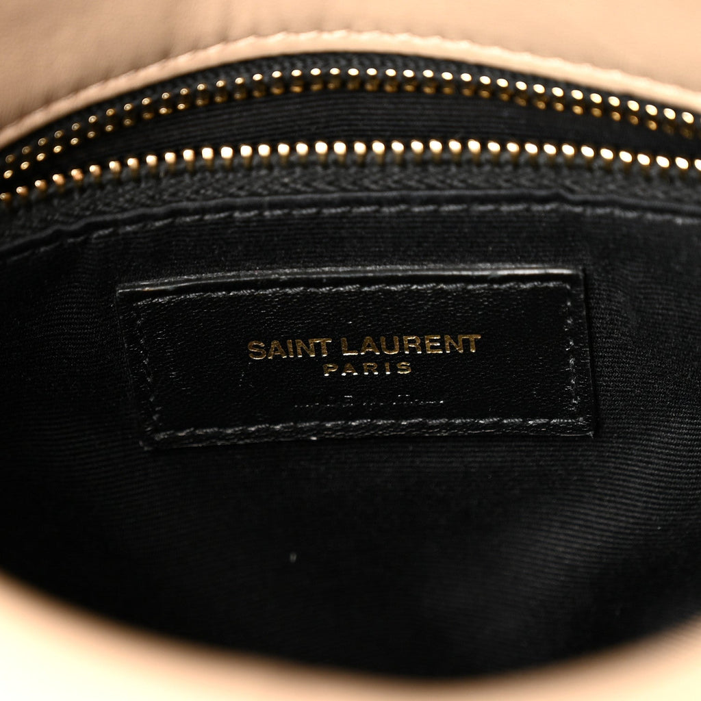 Saint Laurent Lambskin Quilted Small Loulou Puffer Chain Bag Dark Beige