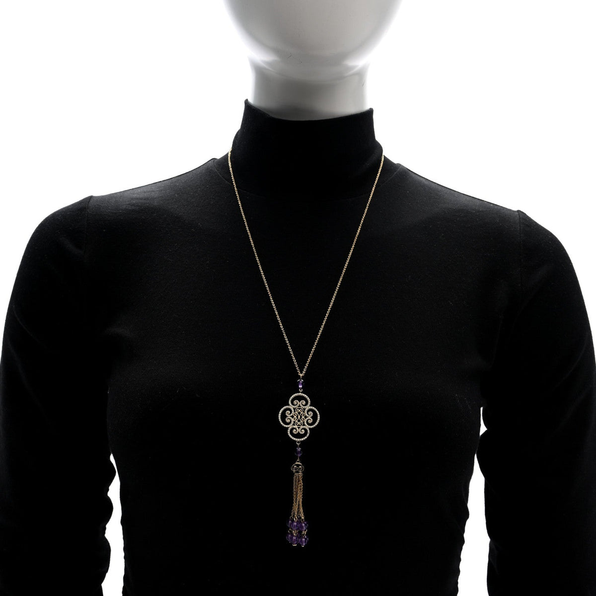 18K Yellow Gold Diamond Amethyst Paloma Picasso Goldoni Tassel Pendant Necklace