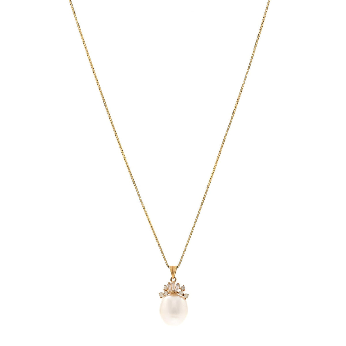 Parker & West by FASHIONPHILE14K Yellow Rose Gold Diamond Cultured Pearl Pendant Necklace
