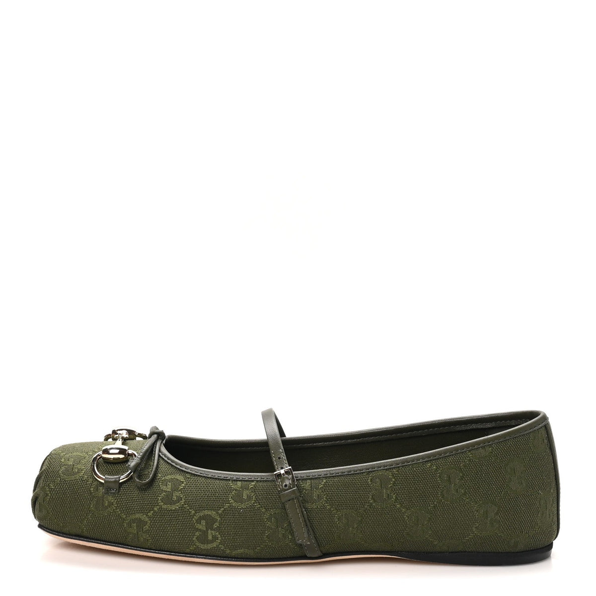 GG Monogram Horsebit Bow Ballet Flats Green