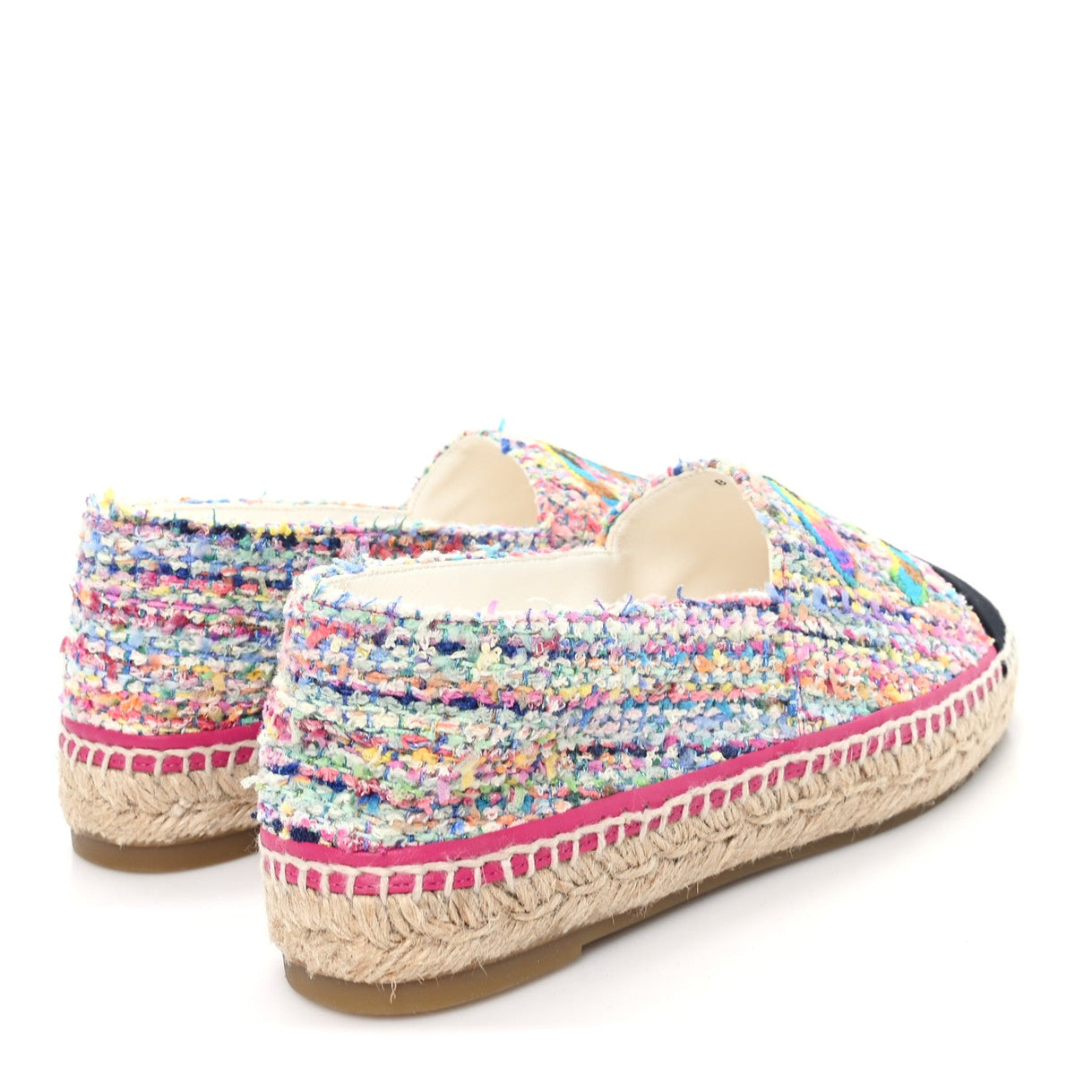 Chanel Cotton Tweed Grosgrain Women's CC Espadrilles 41 Multicolor Black