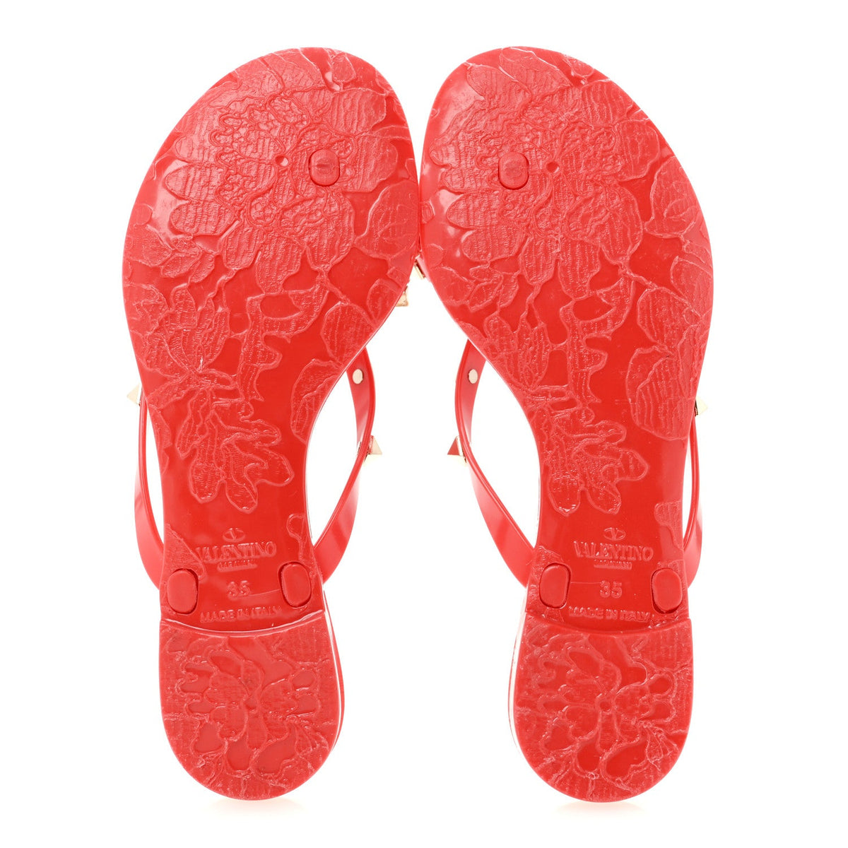 Valentino Garavani PVC Jelly Women's Rockstud Bow Thong Sandals 35 Rosso
