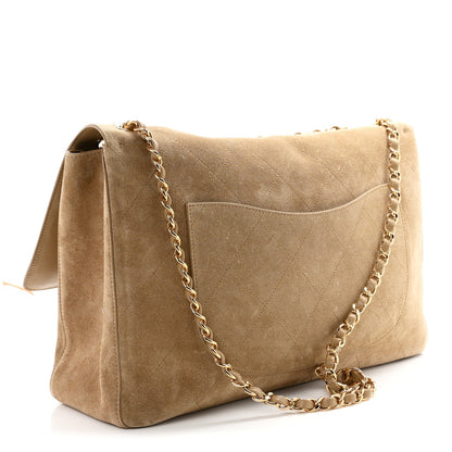Maxi Calfskin Suede Flap Shoulder Bag