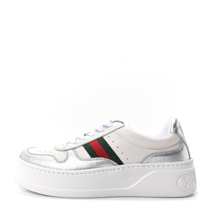 Gucci Metallic Nappa Web Women's Chunky Sneakers 38 Silver
