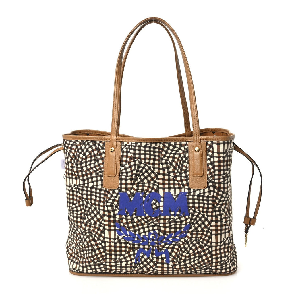 MCM Visetos Medium Liz Reversible Shopper Tote Cognac