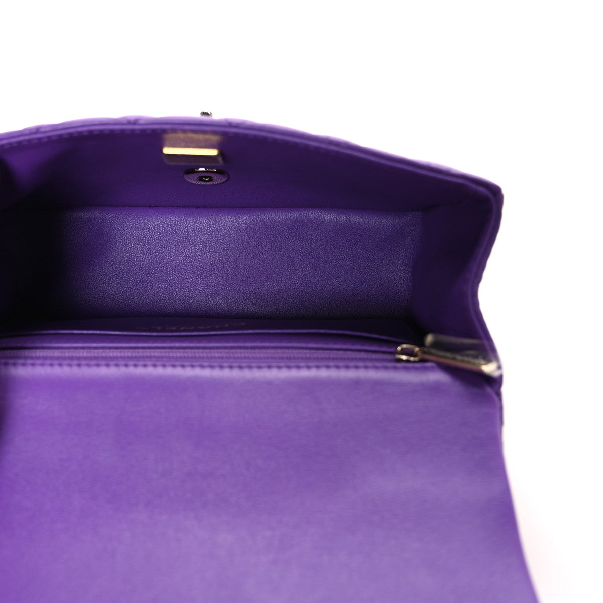 Chanel Lambskin Quilted Mini Top Handle Rectangular Flap Dark Purple