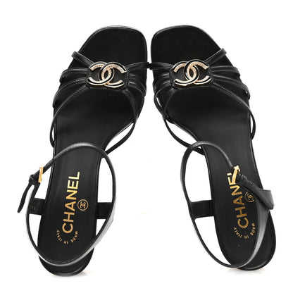 Chanel Lambskin Crystal CC Women's Sandals 37.5 Black