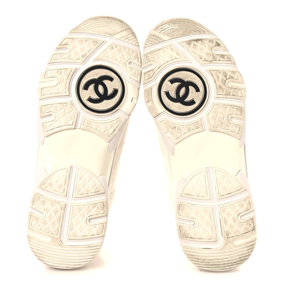 Chanel Suede Calfskin Women's CC Sneakers 37.5 White