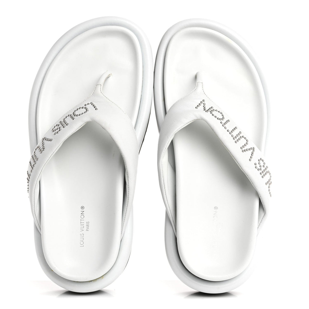 Louis Vuitton Calfskin Women's Logo Studded Pillow Flat Sandals 35 White