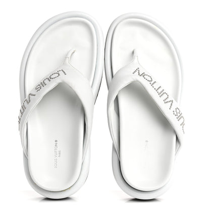 Louis Vuitton Calfskin Women's Logo Studded Pillow Flat Sandals 35 White