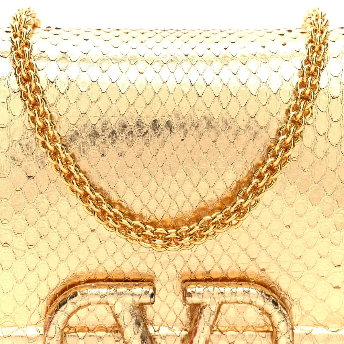 Valentino Garavani Metallic Snakeskin Vlogo Mini Shoulder Bag Gold