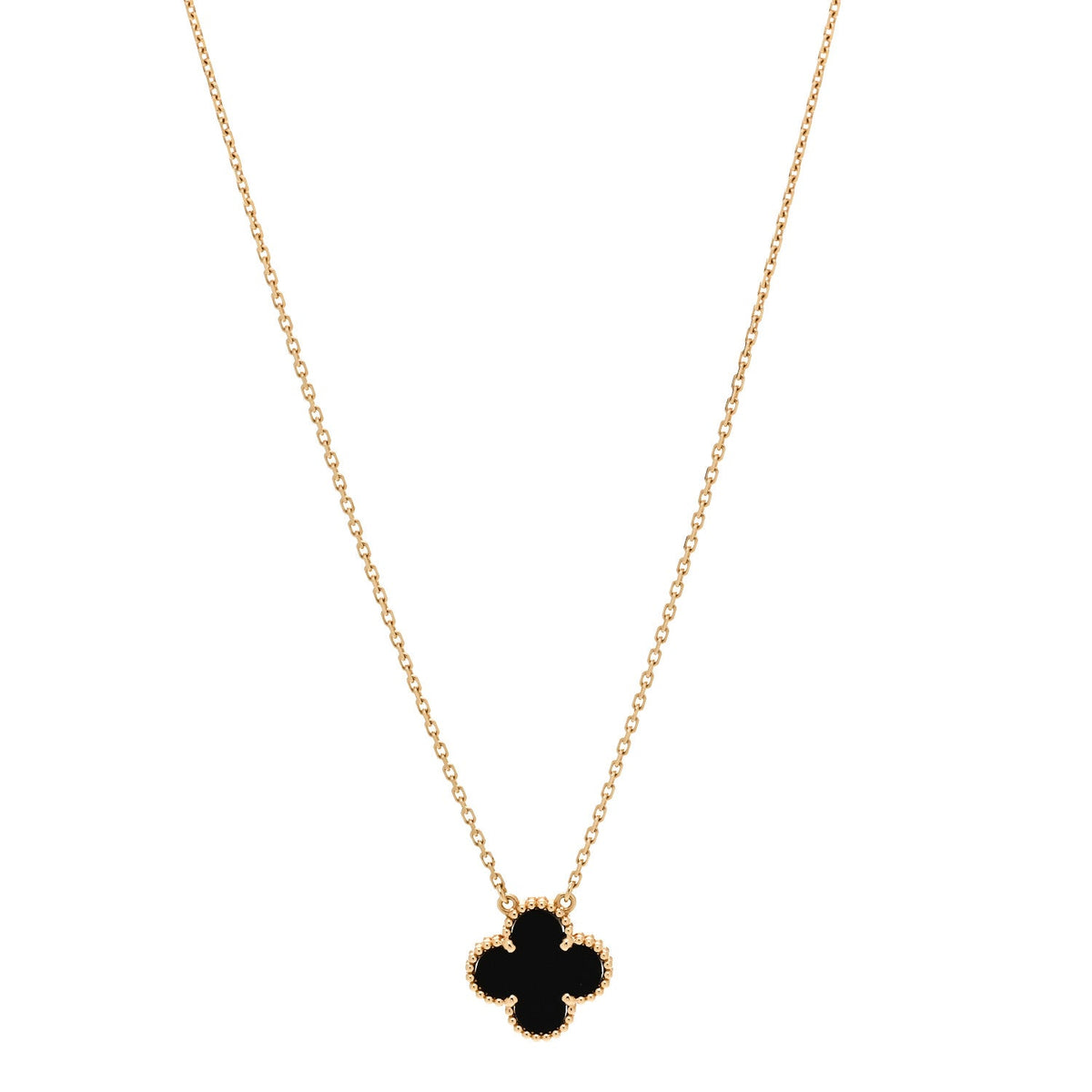 18K Yellow Gold Black Onyx Vintage Alhambra Pendant Necklace
