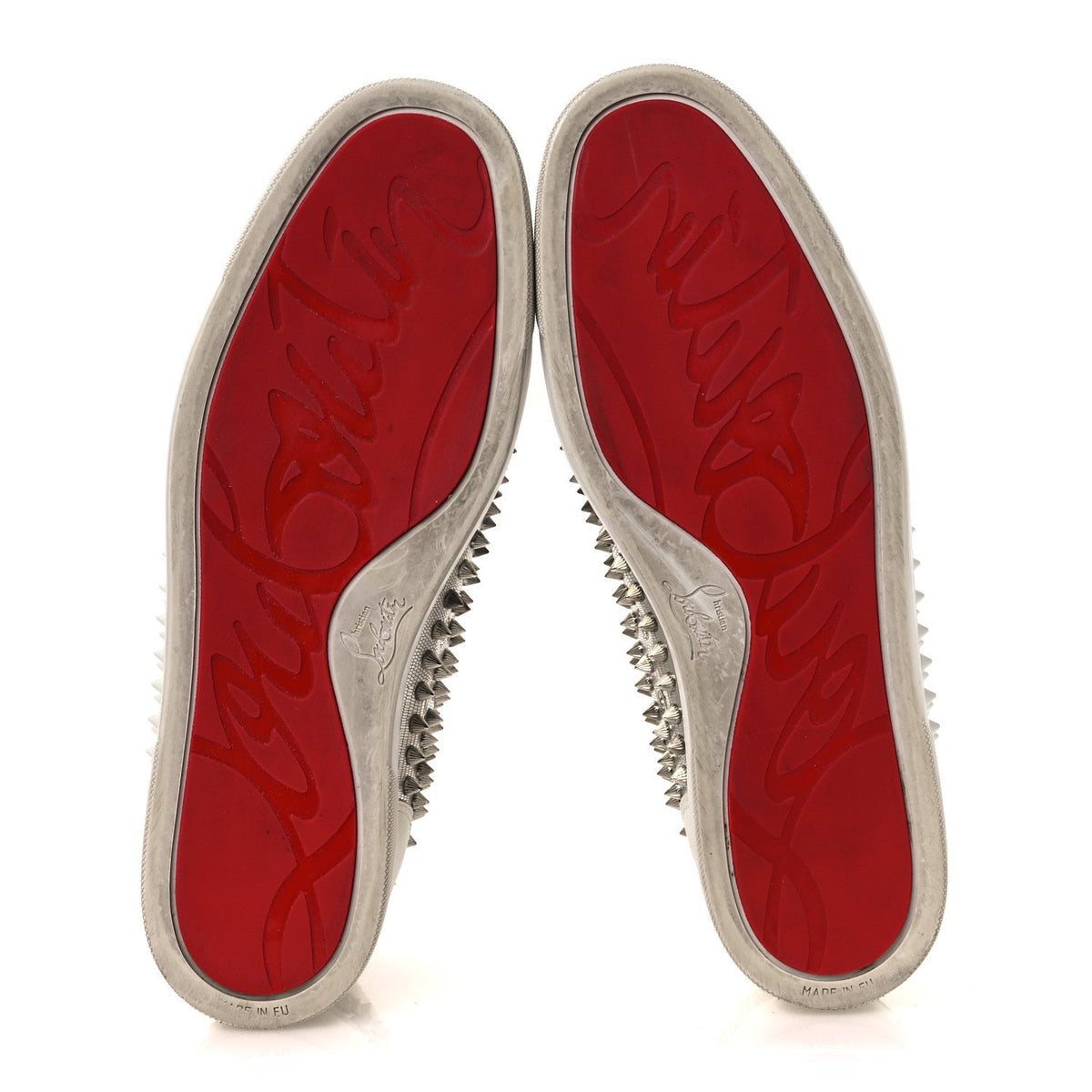 Christian Louboutin Nappa Laminato Men's Yang Louis Flat Sneakers 45 Latte Silver