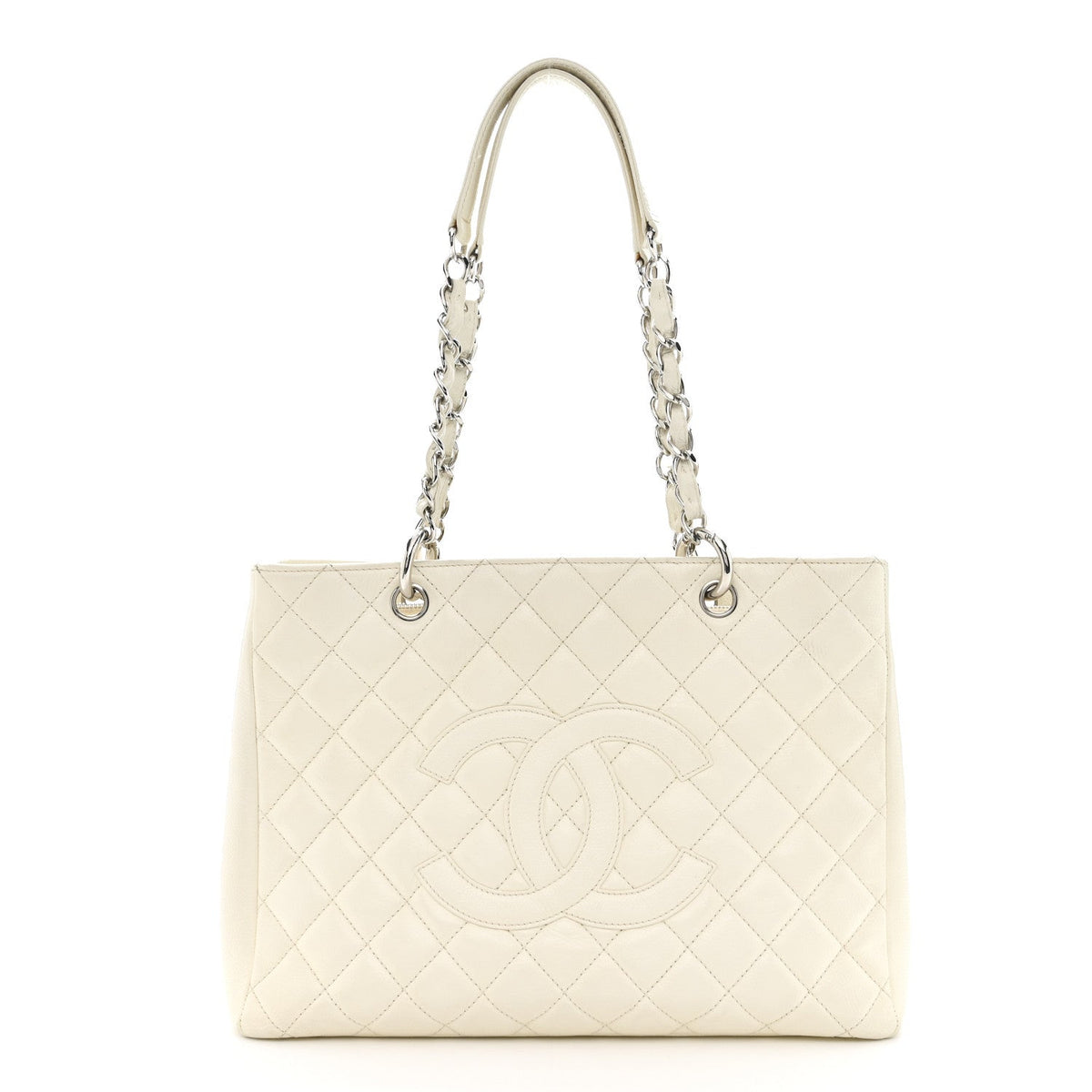 Quilted Caviar Tote Bag - White