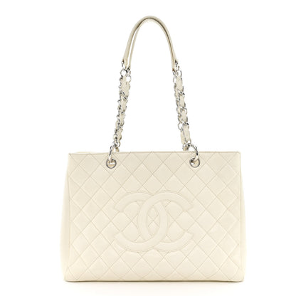 Quilted Caviar Tote Bag - White