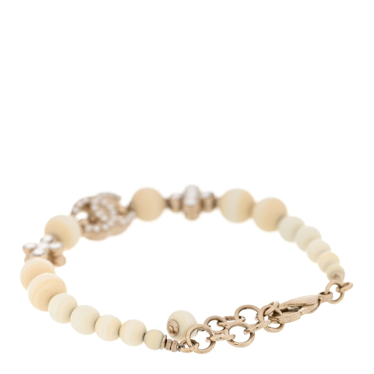 Enamel Crystal CC Flower Bracelet White Light Gold