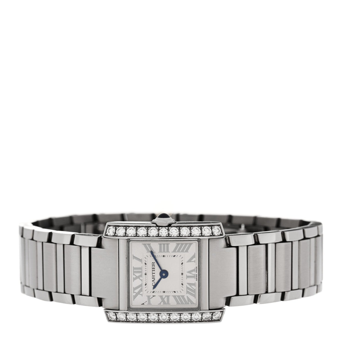 Cartier Stainless Steel Diamond Bezel 21mm Tank Francaise Watch Silver