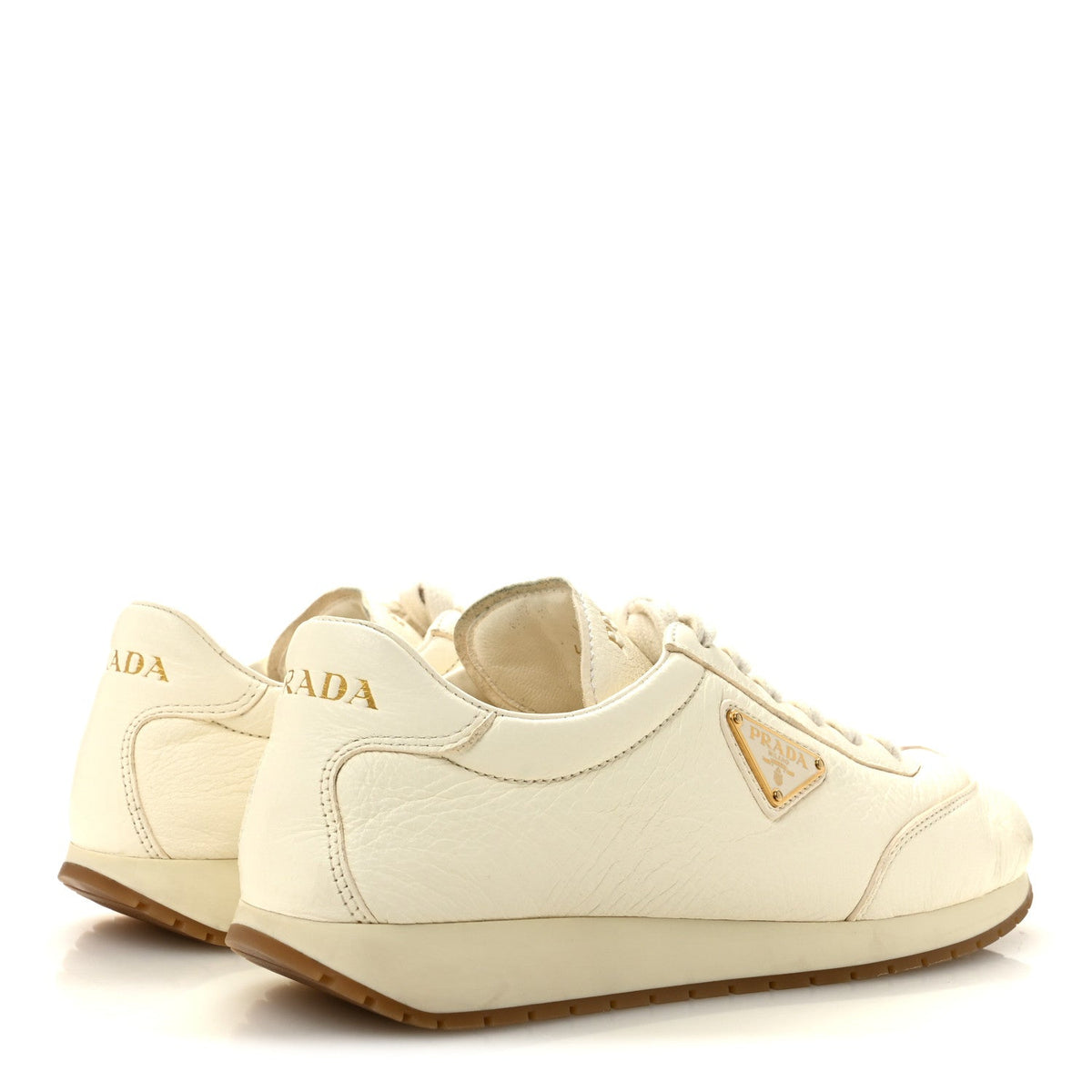 Prada Calfskin Metal Triangle Logo Women's Sneakers 40 Neutral