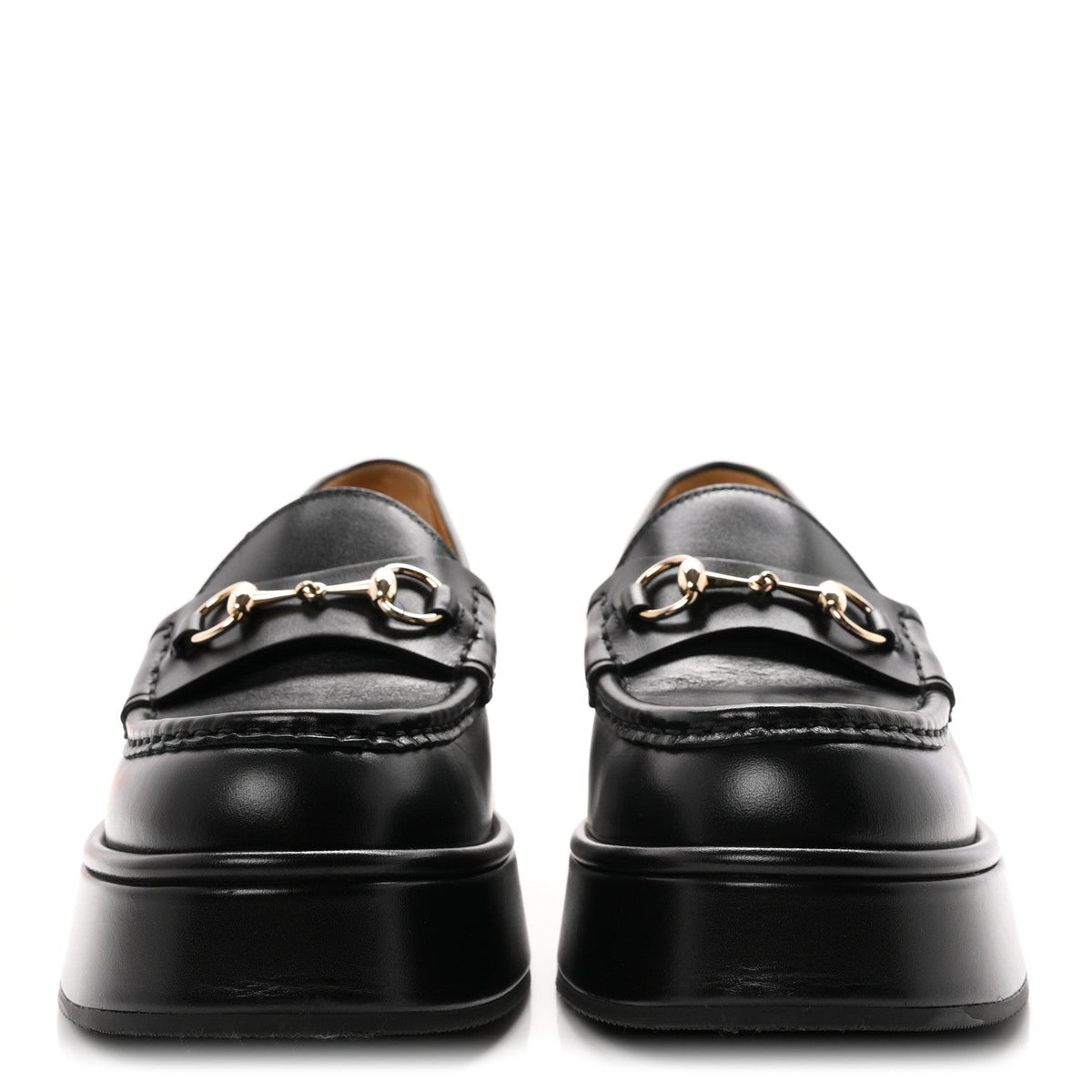 Gucci Kama Calfskin Women's Horsebit Wedge Platform Loafers 38.5 Black