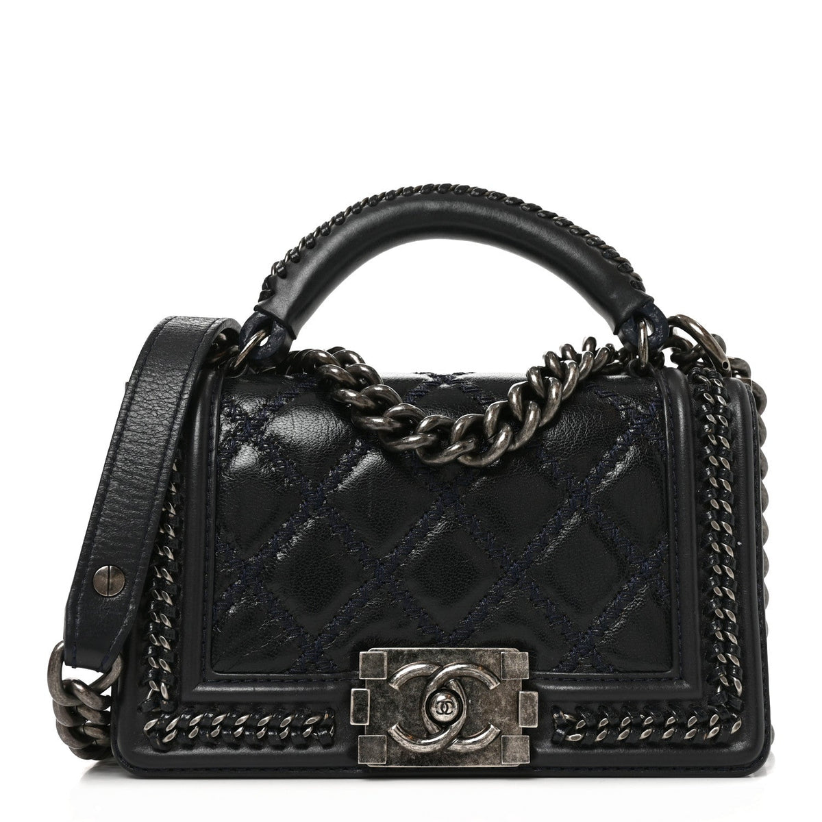 Small Quilted Goatskin Flap Shoulder Bag - Blue