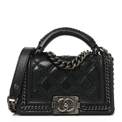 Small Quilted Goatskin Flap Shoulder Bag - Blue