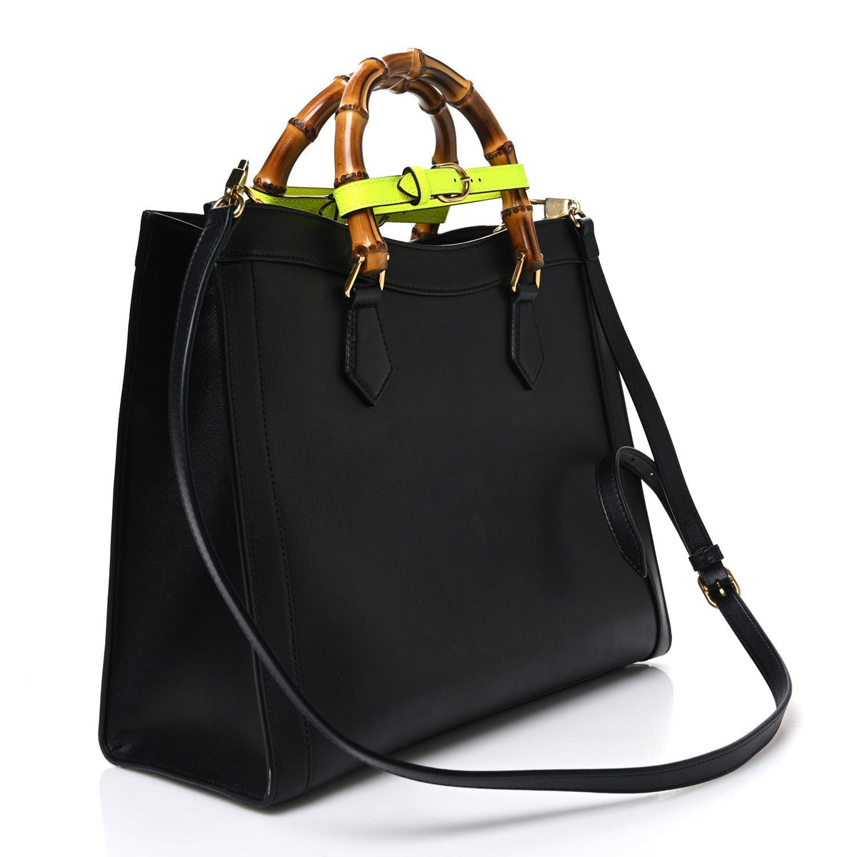 Gucci Calfskin Medium Diana Tote Bag Black Yellow Fluo